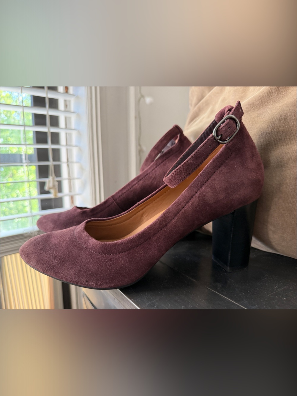 Clarks aubergene Suede  Block Heels with ankle strap
